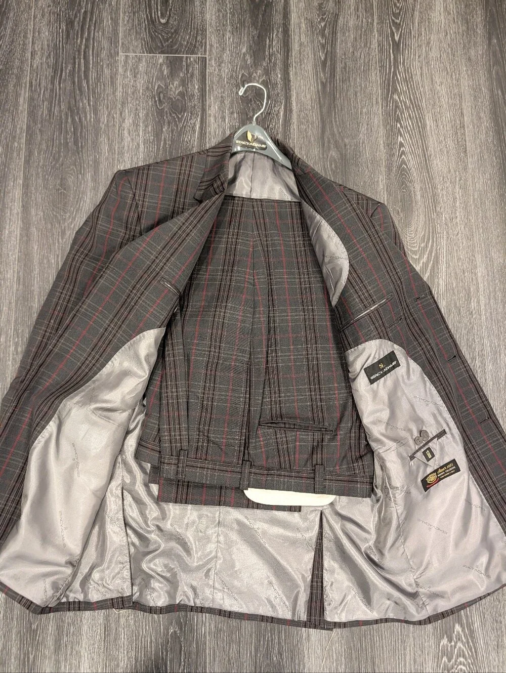 Stacy Adams Charcoal Plaid Blazer with Red Windowpane